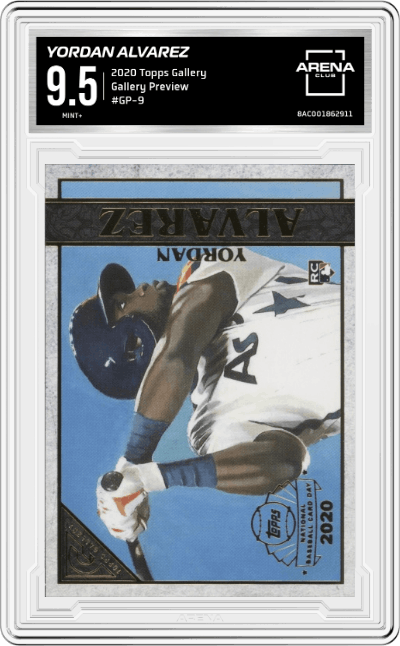 Yordan Alvarez from the 2020 Topps Gallery set graded by Arena Club and given an overall grade of 9.5.