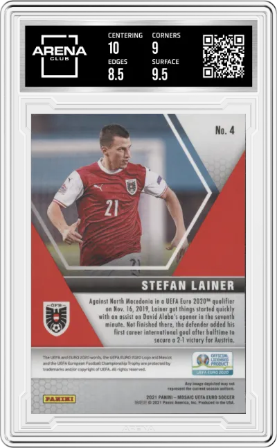 Stefan Lainer from the 2020-21 Mosaic UEFA Euro 2020
 set graded by Arena Club and given an overall grade of 9.
