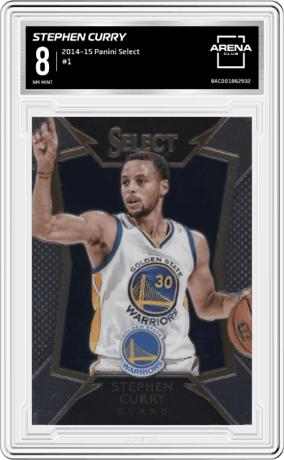 Stephen Curry from the 2014-15 Panini Select Basketball set graded by Arena Club and given an overall grade of 8.