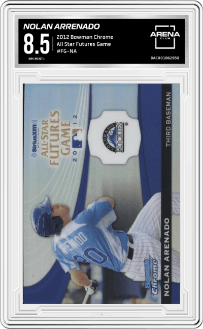 Nolan Arrenado from the 2012 Bowman Chrome Baseball set graded by Arena Club and given an overall grade of 8.5.