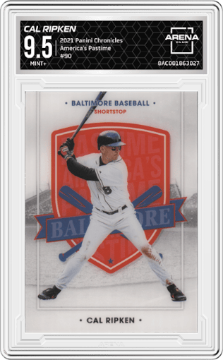 Cal Ripken from the 2021 Panini Chronicles set graded by Arena Club and given an overall grade of 9.5.