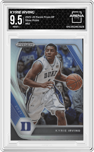 Kyrie Irving from the 2021-22 Panini Prizm Draft Picks set featuring a Silver Prizm parallel graded by Arena Club and given an overall grade of 9.5.
