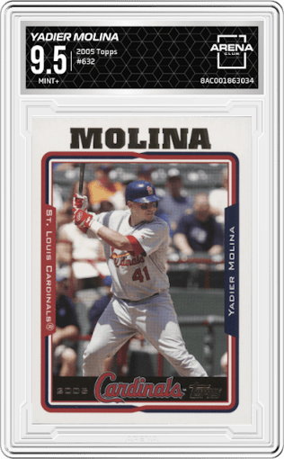 Yadier Molina from the 2005 Topps set graded by Arena Club and given an overall grade of 9.5.