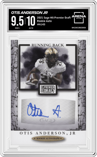 Otis Anderson Jr from the 2021 Sage Hit Premier Draft High Series set graded by Arena Club and given an overall grade of 9.5.