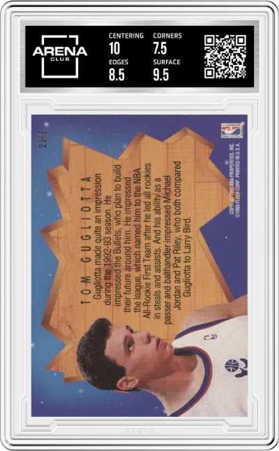 Tom Gugliotta from the 1993-94 Fleer Ultra set graded by Arena Club and given an overall grade of 8.