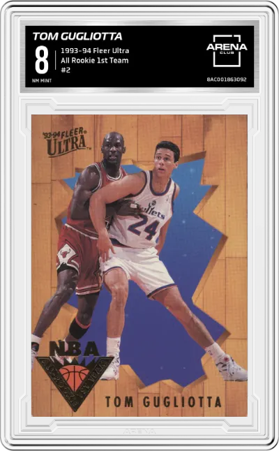 Tom Gugliotta from the 1993-94 Fleer Ultra set graded by Arena Club and given an overall grade of 8.