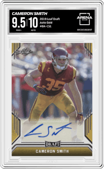 Cameron Smith from the 2019 Leaf Draft set featuring a Gold parallel graded by Arena Club and given an overall grade of 9.5.