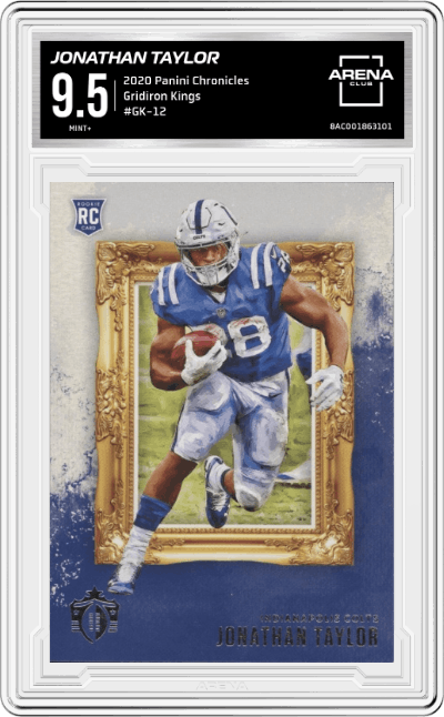 Jonathan Taylor from the 2020 Panini Chronicles set graded by Arena Club and given an overall grade of 9.5.