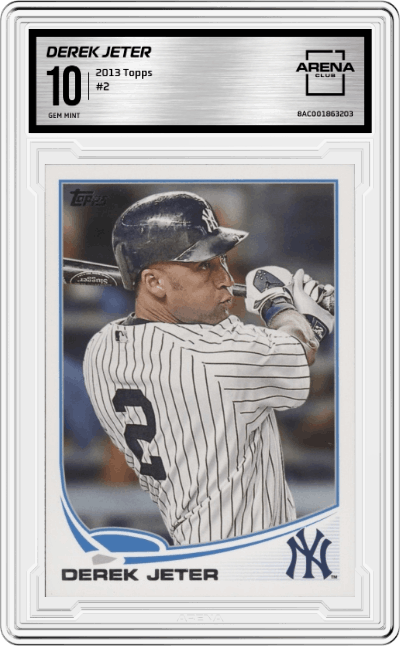Derek Jeter from the 2013 Topps Mini set graded by Arena Club and given an overall grade of 10.