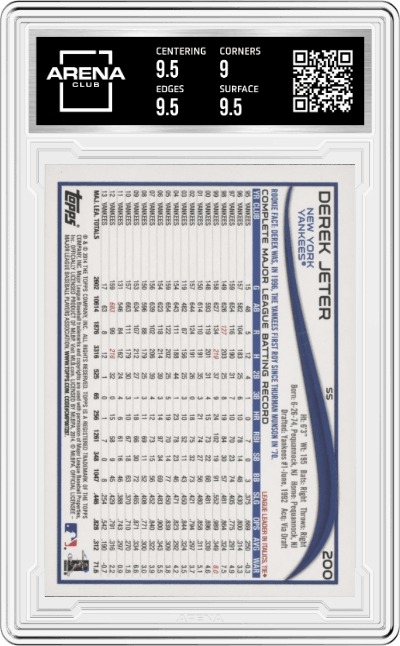 Derek Jeter from the 2014 Topps set graded by Arena Club and given an overall grade of 9.5.