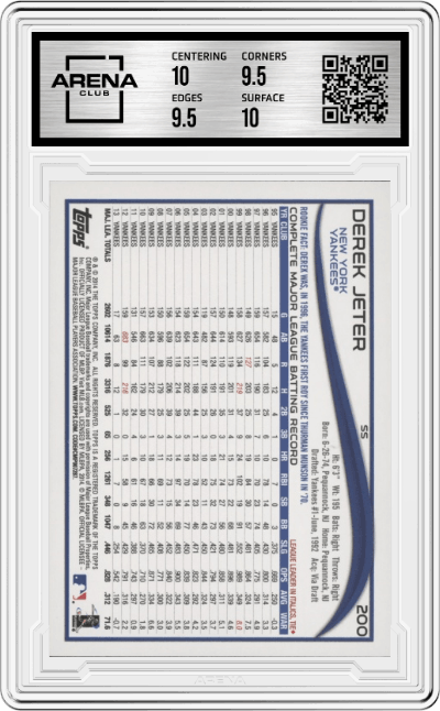 Derek Jeter from the 2014 Topps set graded by Arena Club and given an overall grade of 10.