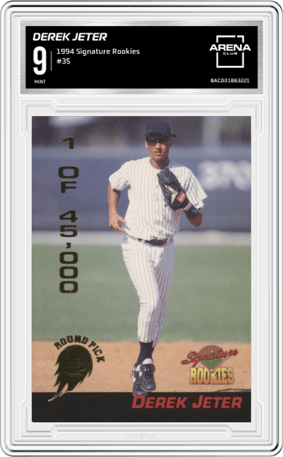 Derek Jeter from the 1994 Signature Rookies set graded by Arena Club and given an overall grade of 9.