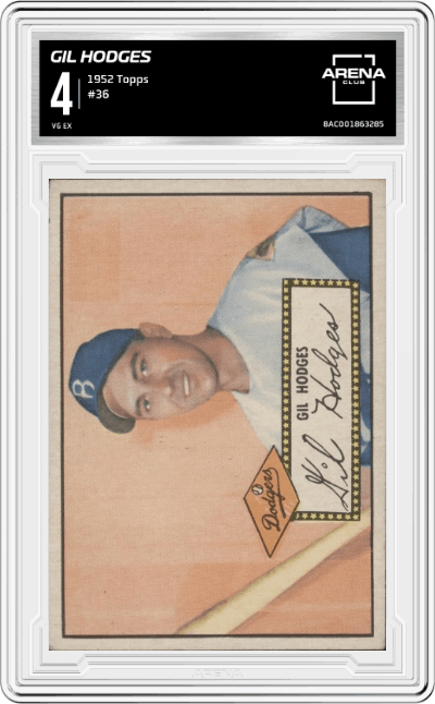 Gil Hodges from the 1952 Topps set graded by Arena Club and given an overall grade of 4.
