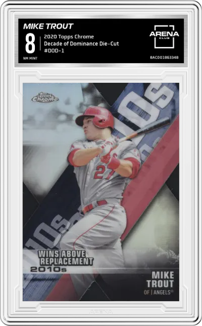 Mike Trout from the 2020 Topps Chrome set graded by Arena Club and given an overall grade of 8.