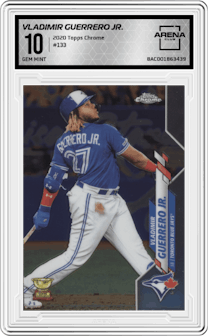 Vladimir Guerrero Jr. from the 2020 Topps Chrome set graded by Arena Club and given an overall grade of 10.