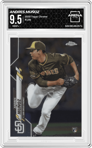 Andres Muñoz from the 2020 Topps Chrome set graded by Arena Club and given an overall grade of 9.5.