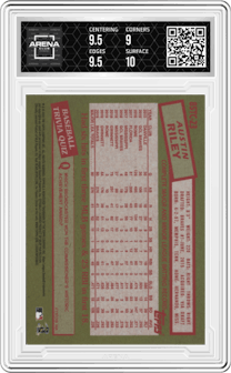 Austin Riley from the 2020 Topps Chrome set graded by Arena Club and given an overall grade of 9.5.