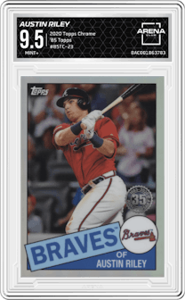 Austin Riley from the 2020 Topps Chrome set graded by Arena Club and given an overall grade of 9.5.
