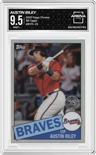 Austin Riley from the 2020 Topps Chrome set graded by Arena Club and given an overall grade of 9.5.