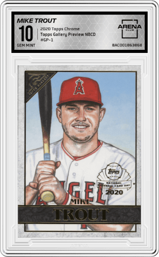Mike Trout from the 2020 Topps Chrome set graded by Arena Club and given an overall grade of 10.