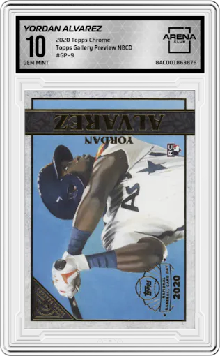 Yordan Alvarez from the 2020 Topps Chrome set graded by Arena Club and given an overall grade of 10.