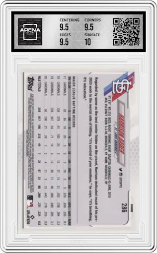 Harrison Bader from the 2021 Topps Chrome Sapphire Edition set graded by Arena Club and given an overall grade of 10.
