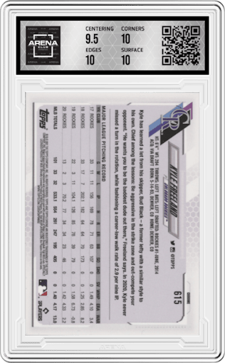 Kyle Freeland from the 2021 Topps Chrome Sapphire Edition set graded by Arena Club and given an overall grade of 10.