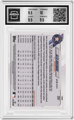 Alex Bregman from the 2021 Topps Chrome Sapphire Edition set graded by Arena Club and given an overall grade of 10.