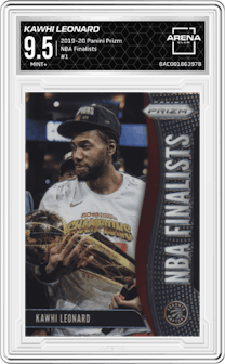 Kawhi Leonard from the 2019-20 Panini Prizm set graded by Arena Club and given an overall grade of 9.5.