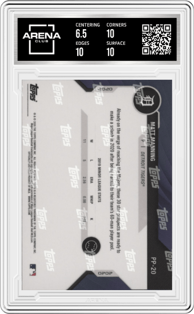Matt Manning from the 2020 Bowman Next  set graded by Arena Club and given an overall grade of 7.