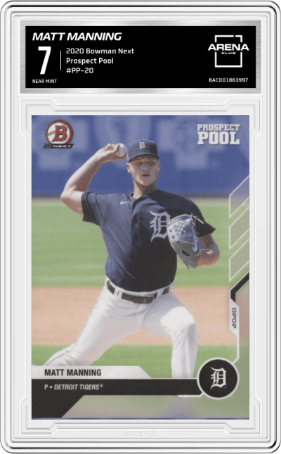 Matt Manning from the 2020 Bowman Next  set graded by Arena Club and given an overall grade of 7.