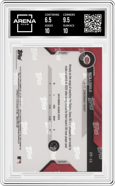 Nick Lodolo from the 2020 Bowman Next  set graded by Arena Club and given an overall grade of 7.