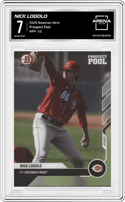 Nick Lodolo from the 2020 Bowman Next  set graded by Arena Club and given an overall grade of 7.