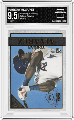 Yordan Alvarez from the 2020 Topps Gallery set graded by Arena Club and given an overall grade of 9.5.