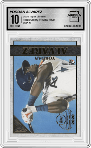 Yordan Alvarez from the 2020 Topps Chrome set graded by Arena Club and given an overall grade of 10.