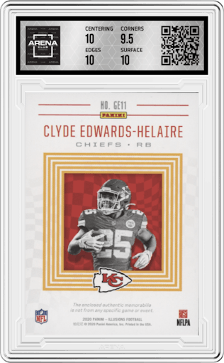 Clyde Edwards-Helaire from the 2020 Panini Illusions set graded by Arena Club and given an overall grade of 10.