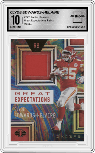 Clyde Edwards-Helaire from the 2020 Panini Illusions set graded by Arena Club and given an overall grade of 10.