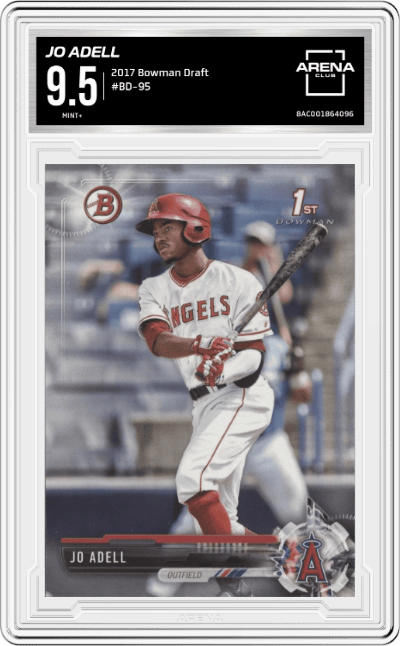 Jo Adell from the 2017 Bowman Draft set graded by Arena Club and given an overall grade of 9.5.