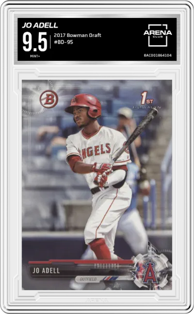 Jo Adell from the 2017 Bowman Draft set graded by Arena Club and given an overall grade of 9.5.