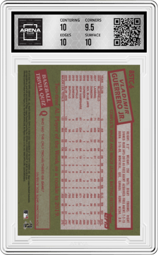 Vladimir Guerrero Jr. from the 2020 Topps Chrome set graded by Arena Club and given an overall grade of 10.