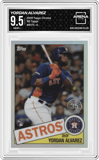Yordan Alvarez from the 2020 Topps Chrome set graded by Arena Club and given an overall grade of 9.5.