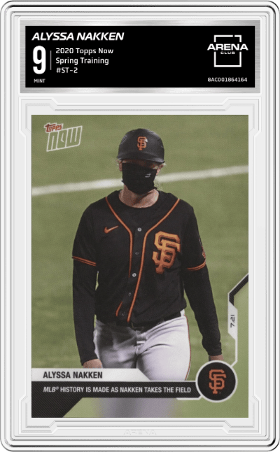 Alyssa Nakken from the  2020 Topps Now  set graded by Arena Club and given an overall grade of 9.