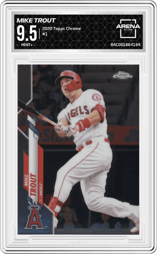 Mike Trout from the 2020 Topps Chrome set graded by Arena Club and given an overall grade of 9.5.