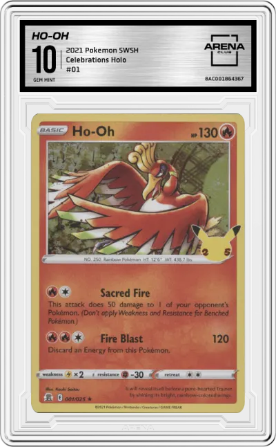 Ho-Oh  from the 2021 Pokemon SWSH set graded by Arena Club and given an overall grade of 10.