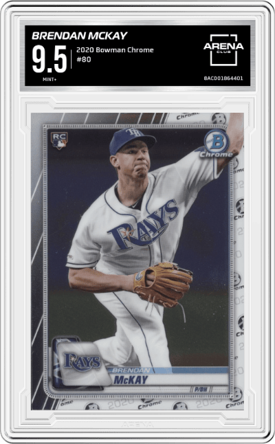 Brendan McKay from the 2020 Bowman Chrome set graded by Arena Club and given an overall grade of 9.5.