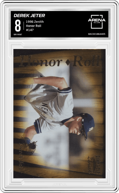 Derek Jeter from the 1996 Zenith set graded by Arena Club and given an overall grade of 8.