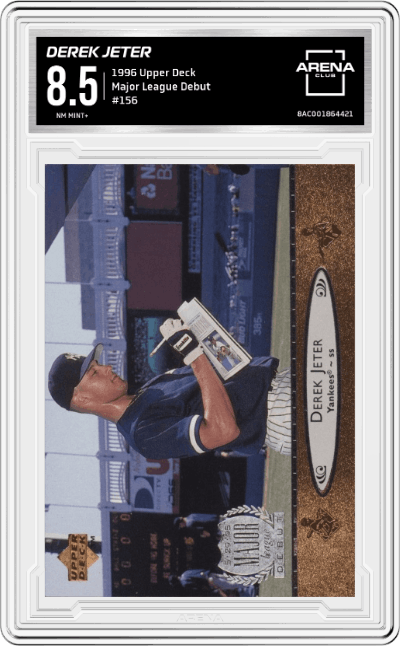 Derek Jeter from the 1996 Upper Deck set graded by Arena Club and given an overall grade of 8.5.
