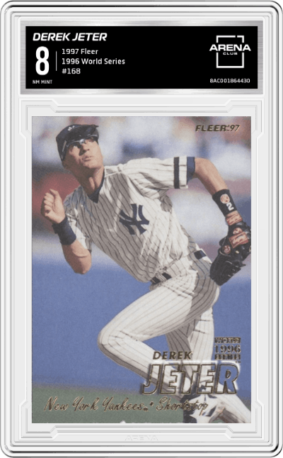 Derek Jeter  from the 1997 Fleer  set graded by Arena Club and given an overall grade of 8.