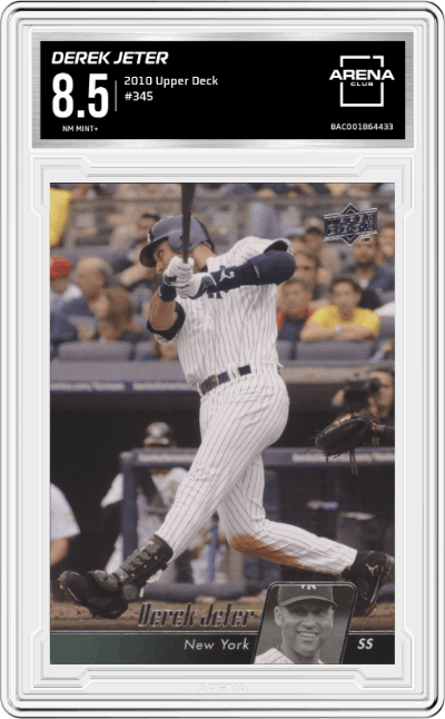Derek Jeter from the 2010 Upper Deck set graded by Arena Club and given an overall grade of 8.5.