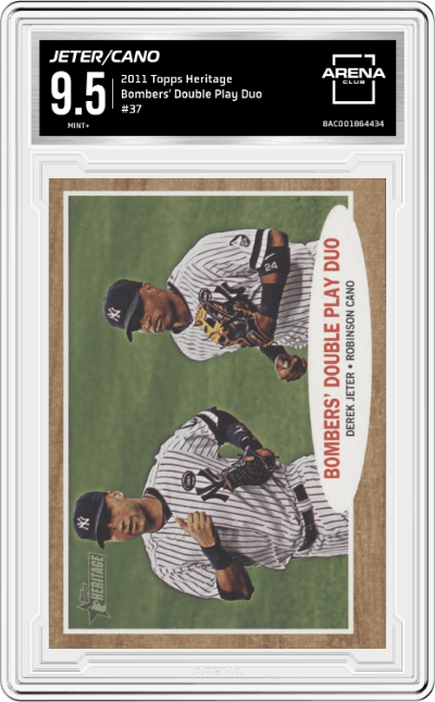 Derek Jeter/ Robinson Cano from the 2011 Topps Heritage set graded by Arena Club and given an overall grade of 9.5.